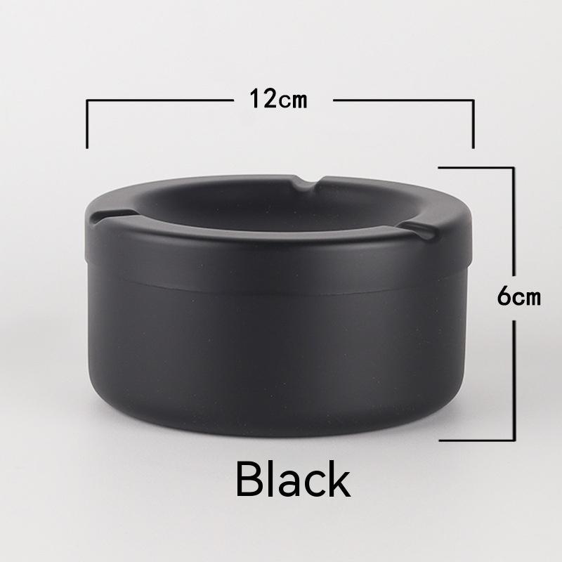 Black ashtray with dimensions on a white background